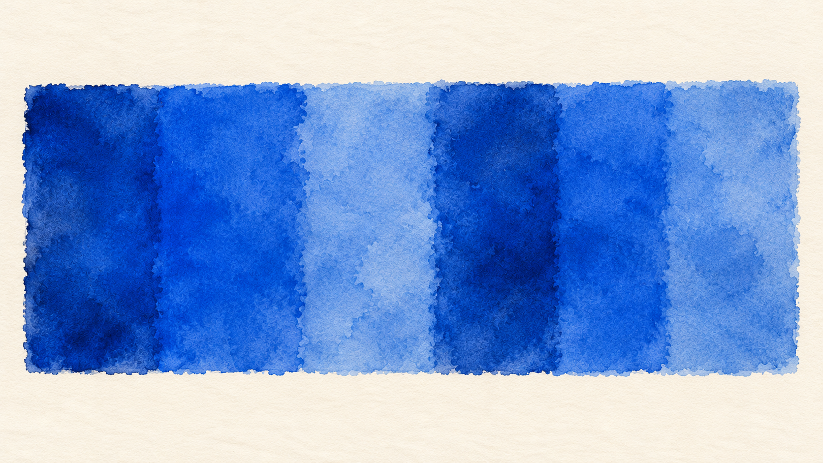 One deep blue watercolour form divided into vertical bands of different blues.