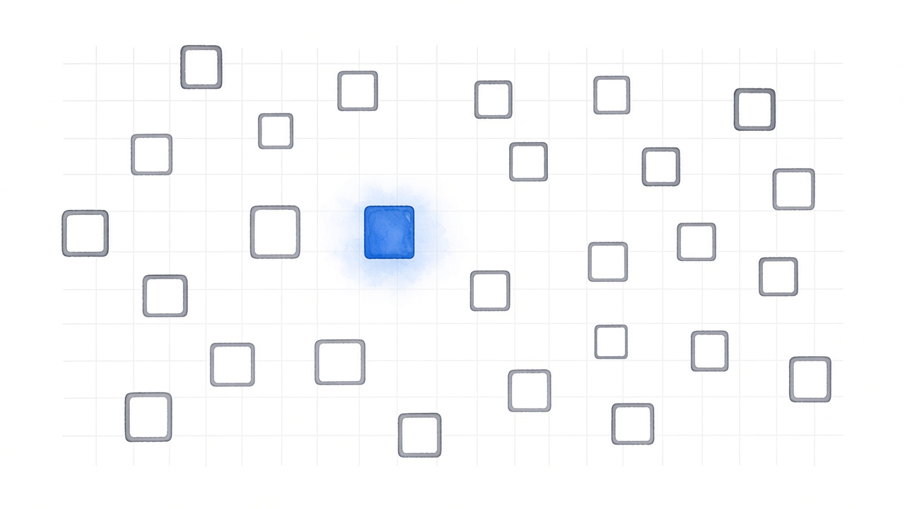 Hollow catalog tiles remain, with one blue tile sitting among them.