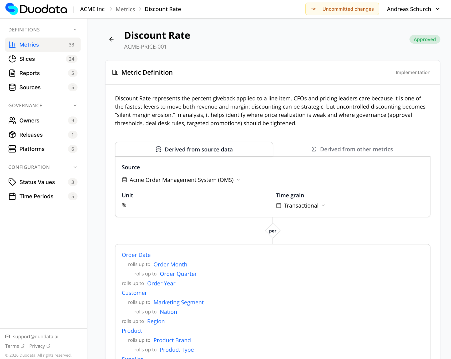 Metric detail (source metric)