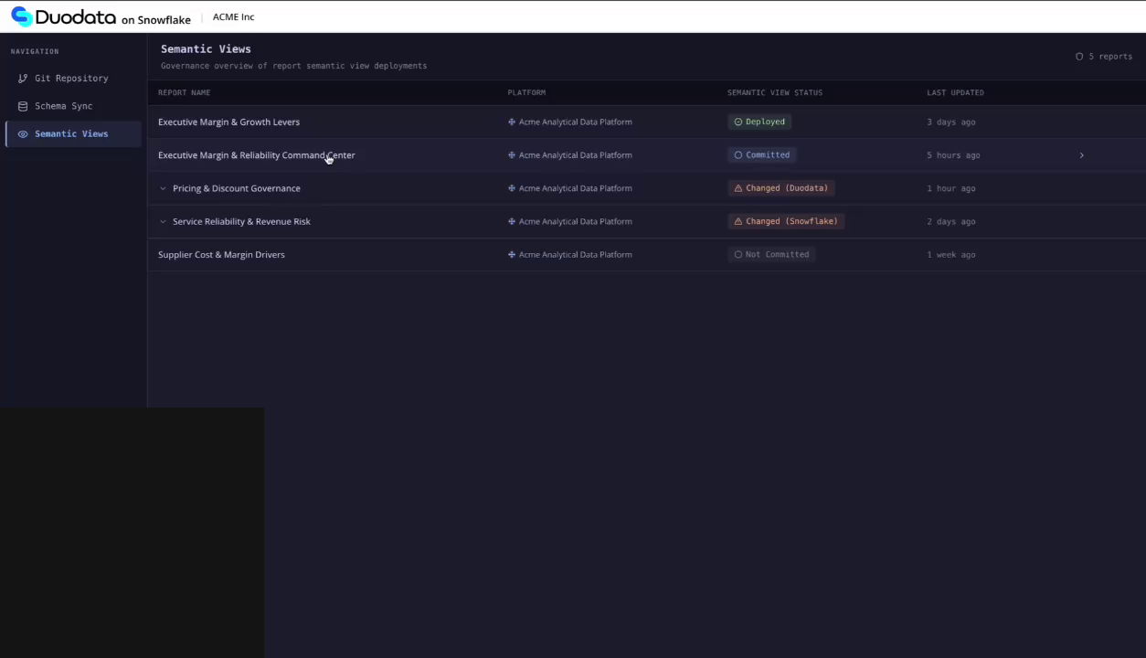 Native app – semantic views list