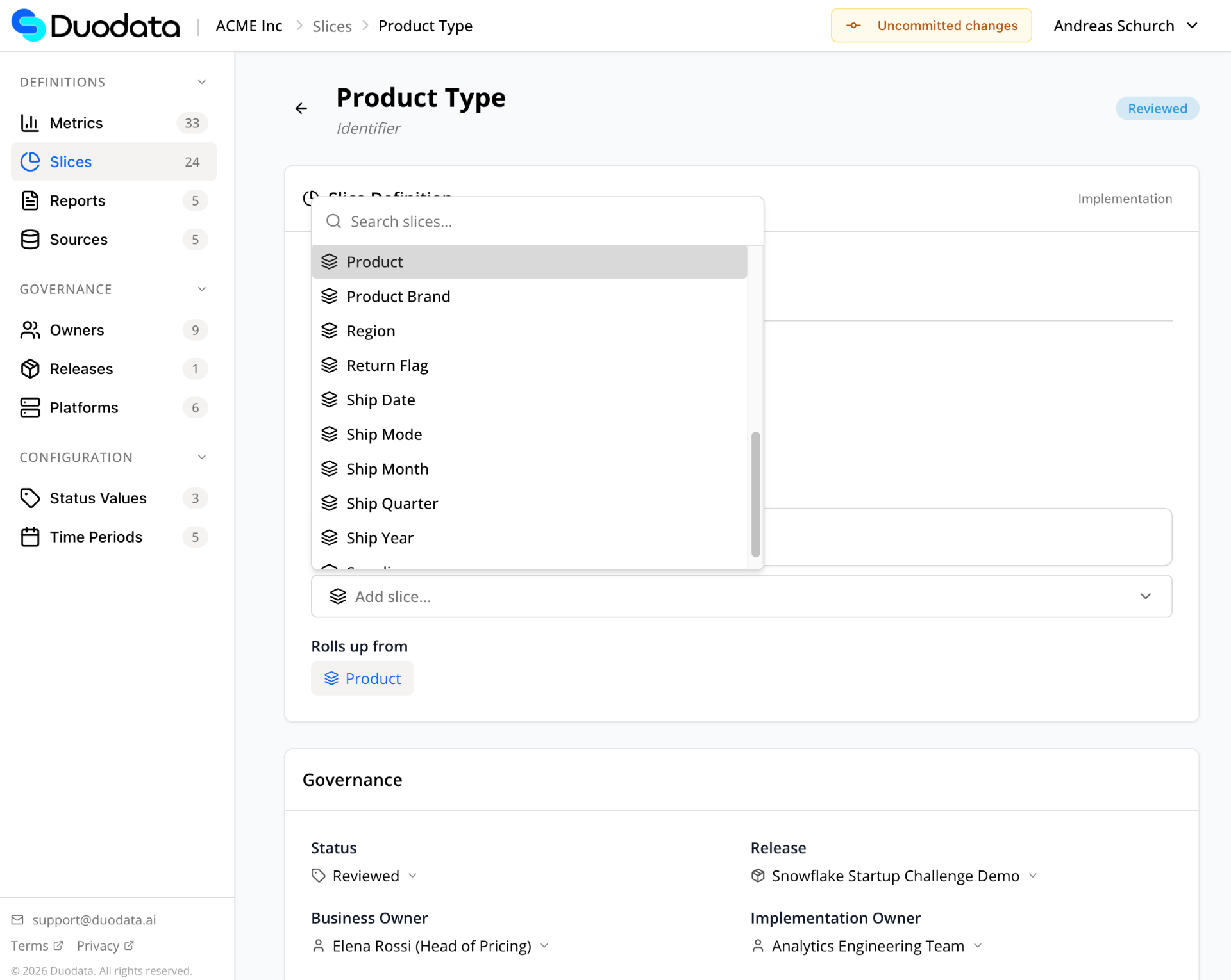 Slice roll-up detail