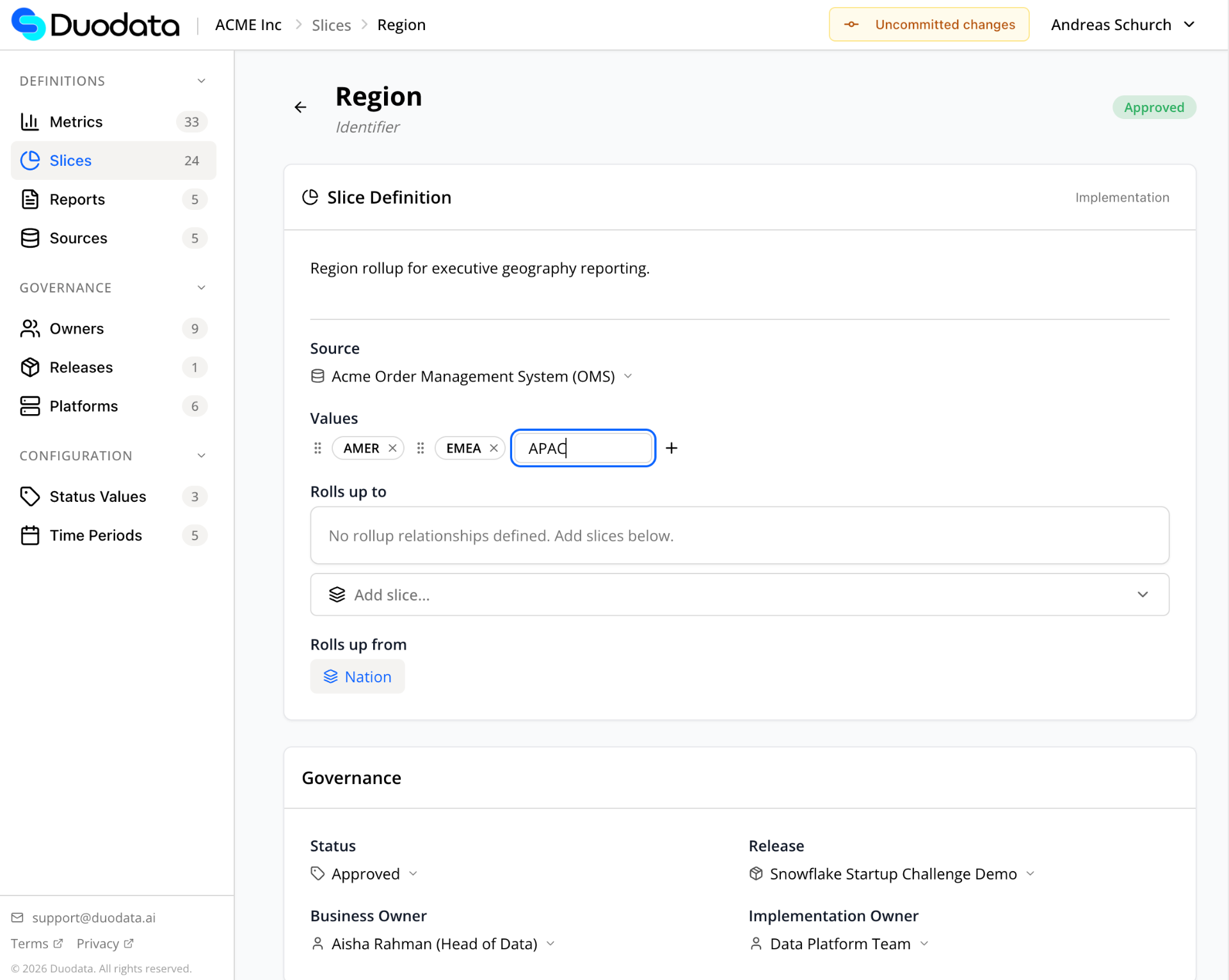 Slice with enumerated values